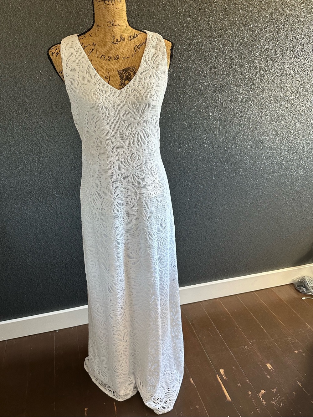 Lilly Pulitzer White Crochet Lace Maxi Dress L Tall 61” Fully Lined